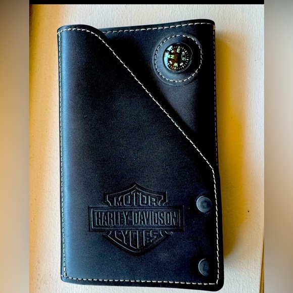 NEW HARLEY DAVIDSON NWOT Black Leather Road Guide Wallet with Compass - Picture 10 of 10